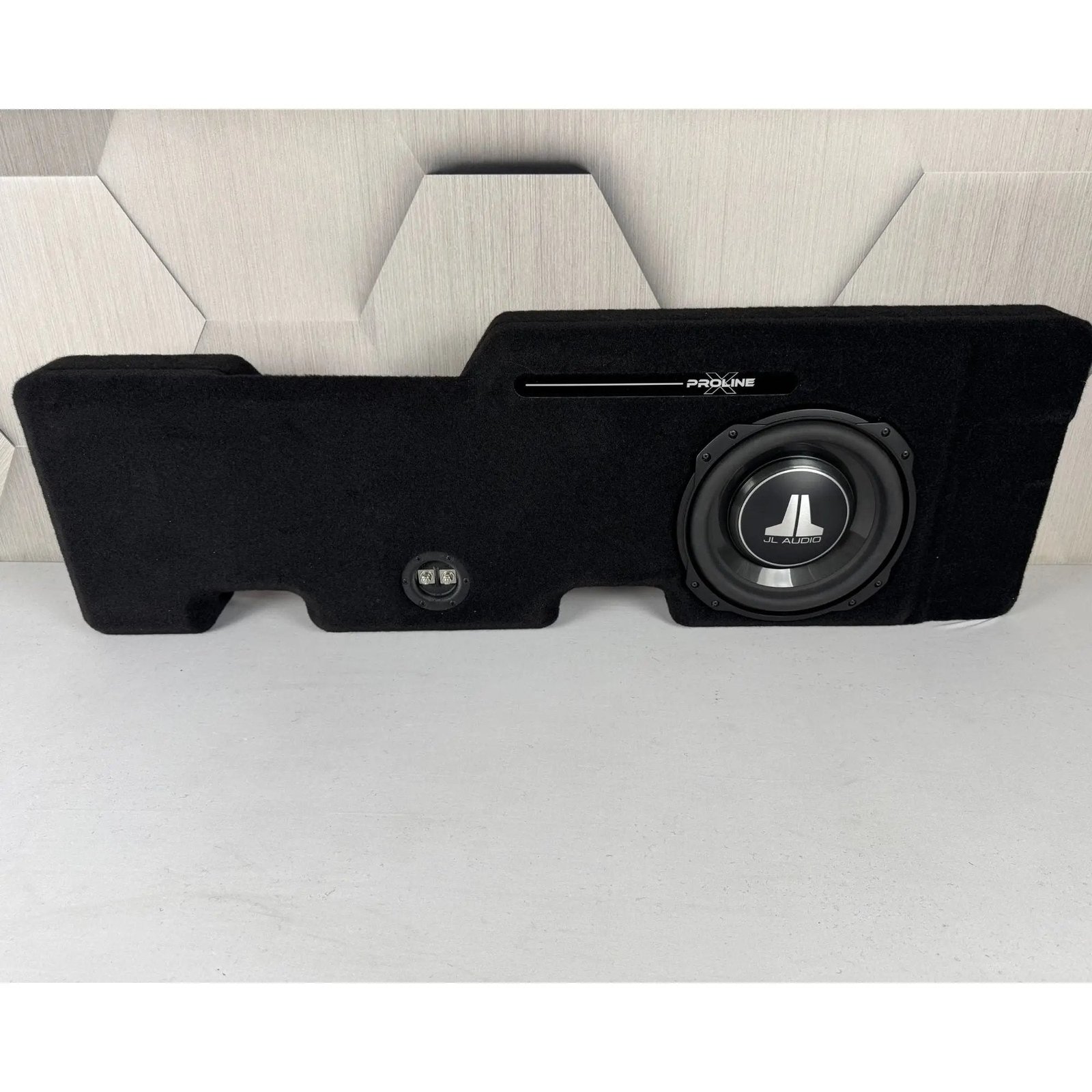 2024-2026 Ford F-150/F-250/F-350 Behind-Seat Single 10″ Enclosure, Loaded with JL Audio 10TW3 2024-2026 Ford F-150/F-250/F-350 Behind-Seat Single 10″ Enclosure, Loaded with JL Audio 10TW3
